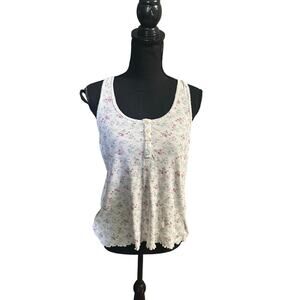 Lauren Ralph Lauren Floral Tank Top Pink Green Button Front Size M